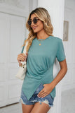 Ruched Hem Detail Crewneck Tee - Trendsi