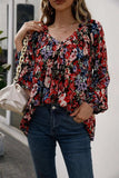 Floral Print Balloon Sleeve Ruched Blouse - Trendsi - Flyclothing LLC