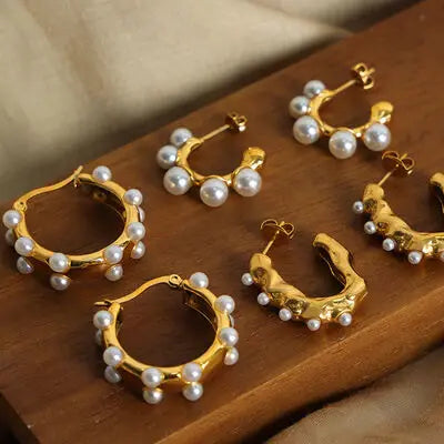Synthetic Pearl 18K Gold-Plated Earrings - Trendsi - Flyclothing LLC