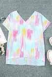 High-Low V-Neck Short Sleeve Blouse - Trendsi - Flyclothing LLC