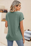 Eyelet V-Neck Petal Sleeve T-Shirt - Trendsi - Flyclothing LLC