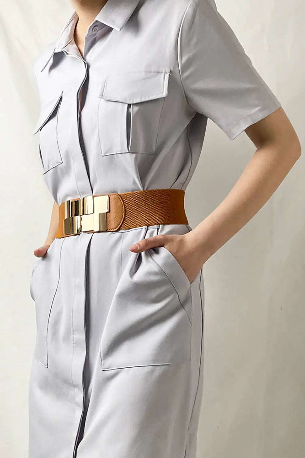 Geometric Buckle Elastic Wide Belt - Trendsi - Flyclothing LLC
