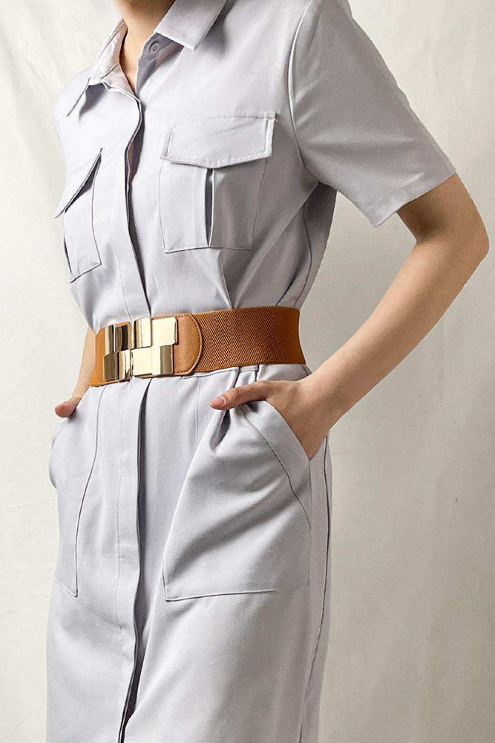 Geometric Buckle Elastic Wide Belt - Trendsi - Flyclothing LLC