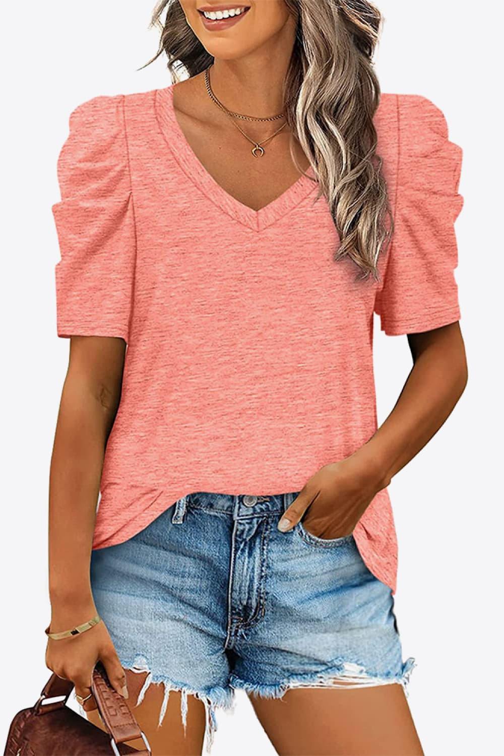V-Neck Puff Sleeve Tee - Flyclothing LLC