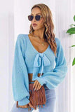 Bow V-Neck Long Sleeve Cropped Sweater - Trendsi - Flyclothing LLC