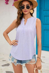 Eyelet Notched Sleeveless Top - Trendsi - Flyclothing LLC