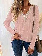 Eyelet V-Neck Dropped Shoulder T-Shirt - Trendsi