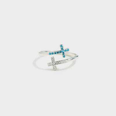 Zircon 925 Sterling Silver Double Cross Bypass Ring - Trendsi - Flyclothing LLC