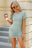 Drawstring Round Neck Short Sleeve Dress - Trendsi - Flyclothing LLC