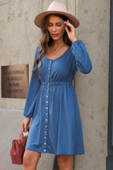 Scoop Neck Empire Waist Long Sleeve Mini Dress - Trendsi - Flyclothing LLC