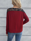 Lace Long Sleeve Round Neck Tee - Trendsi - Flyclothing LLC
