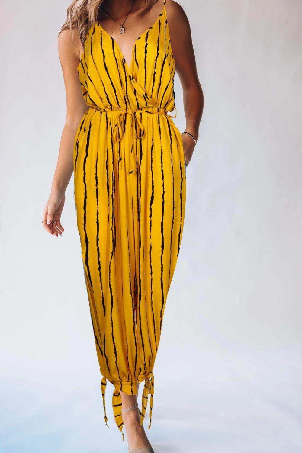 Striped Contrast Tie Ankle Spaghetti Strap Jumpsuit - Trendsi - Flyclothing LLC