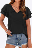 Tie-Neck Layered Flutter Sleeve Blouse - Flyclothing LLC