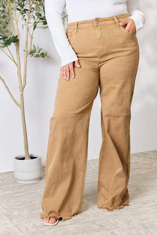 RISEN Full Size Fringe Hem Wide Leg Jeans - Trendsi - Flyclothing LLC