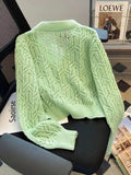 Openwork V-Neck Dropped Shoulder Cardigan - Trendsi