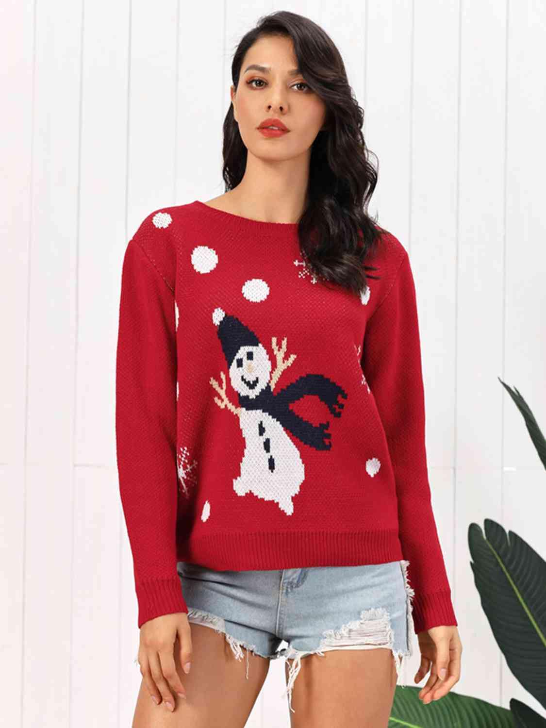 Snowman Round Neck Sweater - Flyclothing LLC