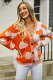 Printed V-Neck Button-Down Long Sleeve Cardigan - Trendsi - Flyclothing LLC