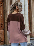 Color Block Waffle-Knit Long Sleeve Top - Trendsi - Flyclothing LLC