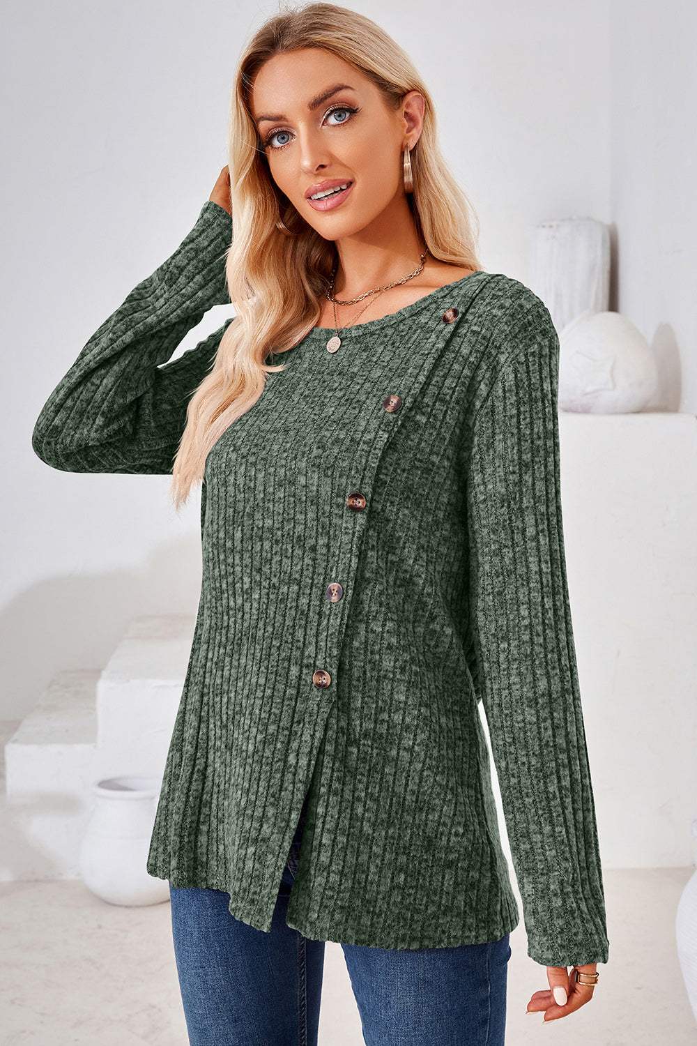 Round Neck Long Sleeve T-Shirt - Trendsi - Flyclothing LLC