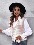 Striped Button Up V-Neck Sweater Vest - Trendsi - Flyclothing LLC