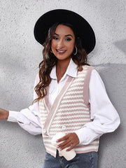 Striped Button Up V-Neck Sweater Vest - Flyclothing LLC