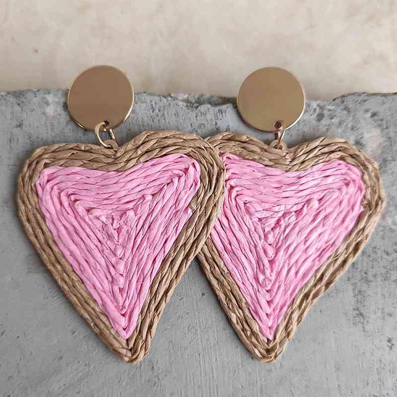 Raffia Grass Heart Teardrop Earrings - Trendsi