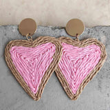 Raffia Grass Heart Teardrop Earrings - Trendsi
