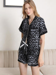 Lapel Collar Shirt and Shorts Pajama Set - Flyclothing LLC