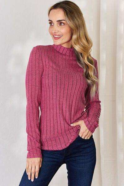 Basic Bae Full Size Ribbed Mock Neck Long Sleeve T-Shirt - Trendsi - Flyclothing LLC