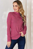 Basic Bae Full Size Ribbed Mock Neck Long Sleeve T-Shirt - Trendsi - Flyclothing LLC