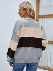 Color Block Button Up Lantern Sleeve Cardigan - Trendsi