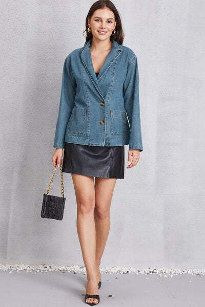 Pocketed Button Up Denim Jacket - Trendsi - Flyclothing LLC