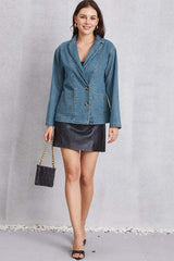 Pocketed Button Up Denim Jacket - Trendsi - Flyclothing LLC