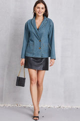 Pocketed Button Up Denim Jacket - Trendsi