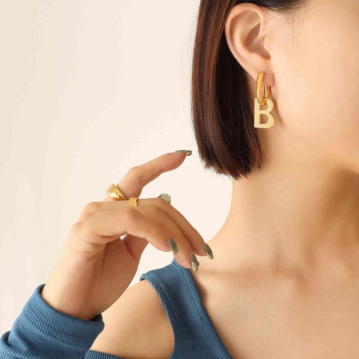 Letter B Titanium Steel Earrings - Trendsi - Flyclothing LLC