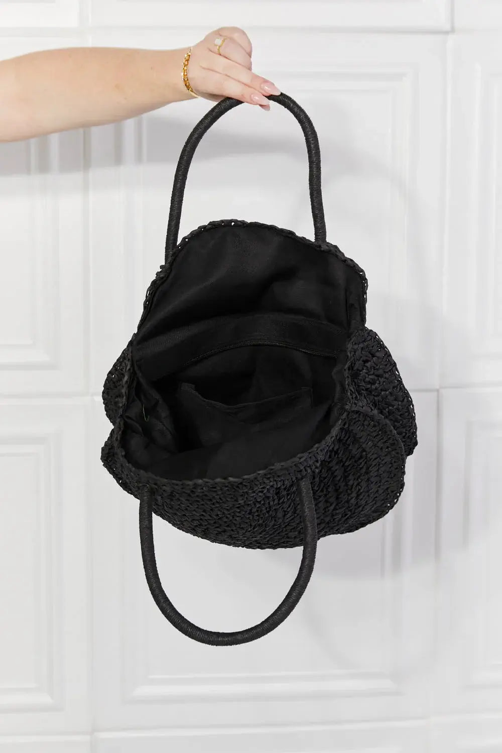 Justin Taylor Beach Date Straw Rattan Handbag in Black - Trendsi - Flyclothing LLC