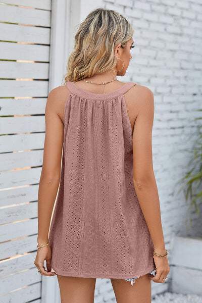 Openwork Round Neck Wide Strap Tank - Trendsi - Flyclothing LLC