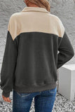 Color Block Quarter Button Dropped Shoulder Sweatshirt - Trendsi
