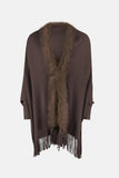 Fringe Open Front Long Sleeve Poncho - Trendsi