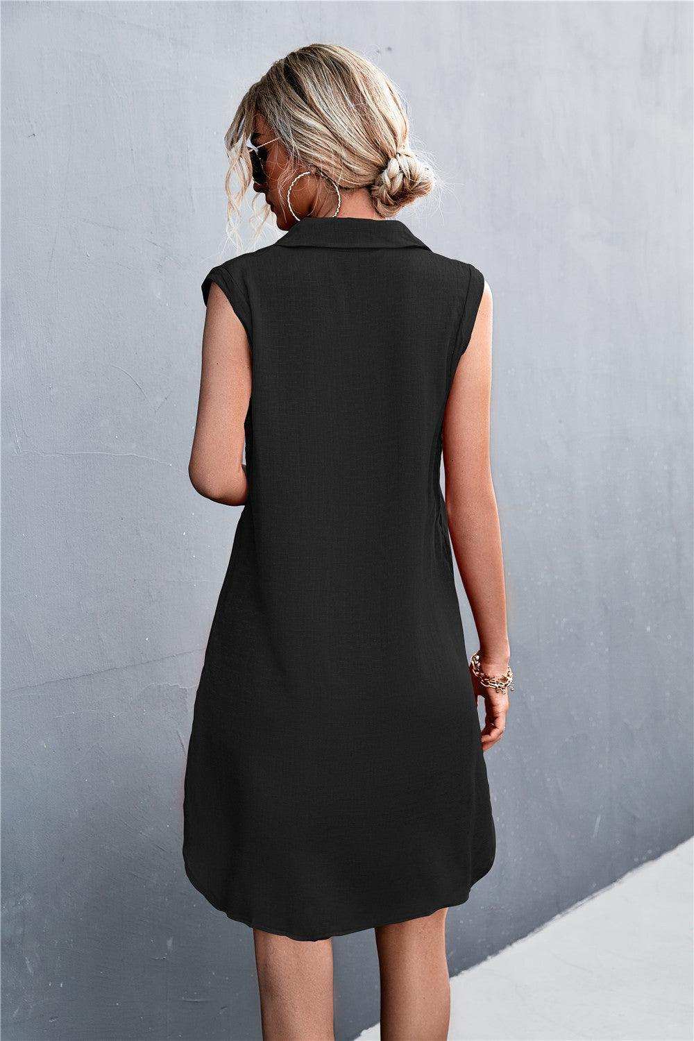 Buttoned Johnny Collar Sleeveless Dress - Trendsi - Flyclothing LLC