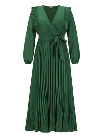 Pleated Surplice Tie Waist Maxi Dress - Trendsi