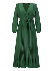 Pleated Surplice Tie Waist Maxi Dress - Trendsi