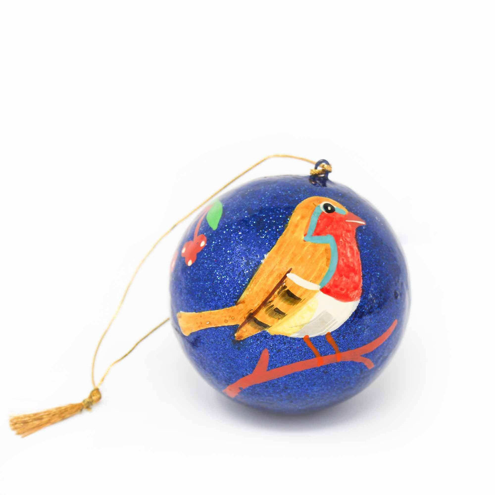 Handpainted Fox & Bird Ornaments, Set of 2 - Asha Handicrafts - Flyclothing LLC