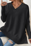 Slit V-Neck Dropped Shoulder Sweater - Trendsi