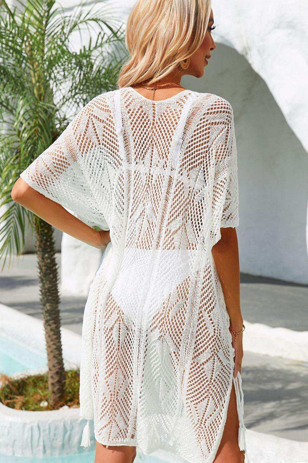 Side Slit Tassel Openwork Cover-Up Dress - Trendsi - Flyclothing LLC