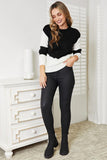 Double Take Two-Tone Openwork Rib-Knit Sweater - Trendsi