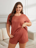 Plus Size Round Neck Short Sleeve Two-Piece Loungewear Set - Trendsi