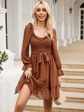 Tie Front Ruffle Hem Smocked Dress - Trendsi - Flyclothing LLC
