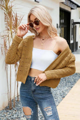 Open Front Cuffed Cropped Cardigan - Trendsi - Flyclothing LLC