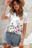 Floral Graphic Scalloped V-Neck Top - Trendsi - Flyclothing LLC